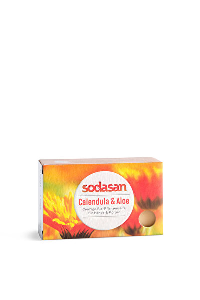 Sodasan صابون صلب لليدين والجسم - آذريون والصبار – 100 جرام