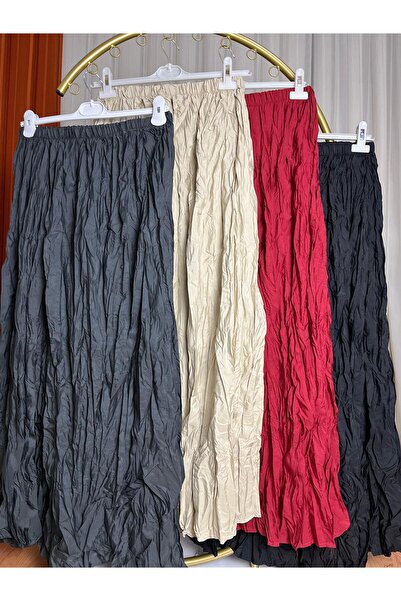 SMY BELİ LASTİKLİ KIRIŞIK KUMAŞ KRAŞ ETEK
