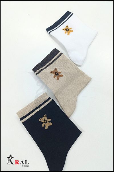KRAL SOCKS Комплект памучни чорапи с папионка и мече за жени - мъже (6 чифта)