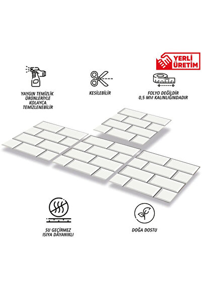 TİNK Kendinden Yapışkanlı Büyük Beyaz Koyu Derzli Metro Desenli Pvc Karo 30x30 Cm (33 ADET) 3m2