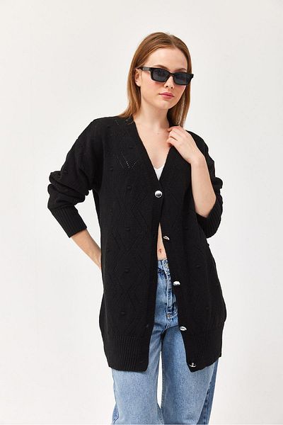 CALİENTE Openwork Metal Buttoned Knitwear Cardigan Black