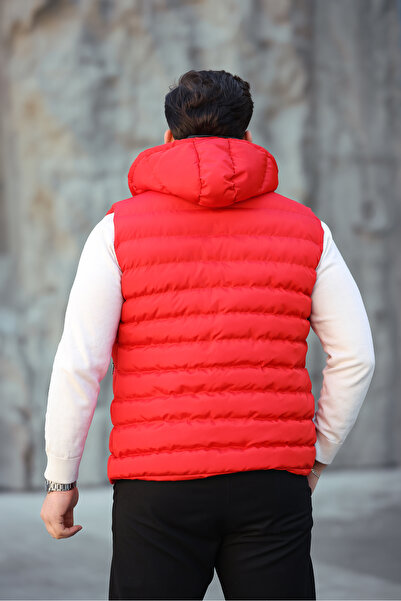Mero Life Чоловічий червоний стандартний крій, знімний капюшон, кишені, блискавка, надувний жилет