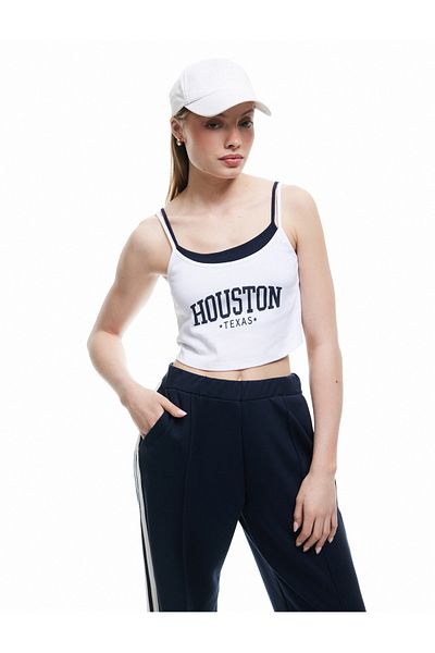 Koton Printed Slim Fit Sleeveless Contrast Crop Top with Rope Strap