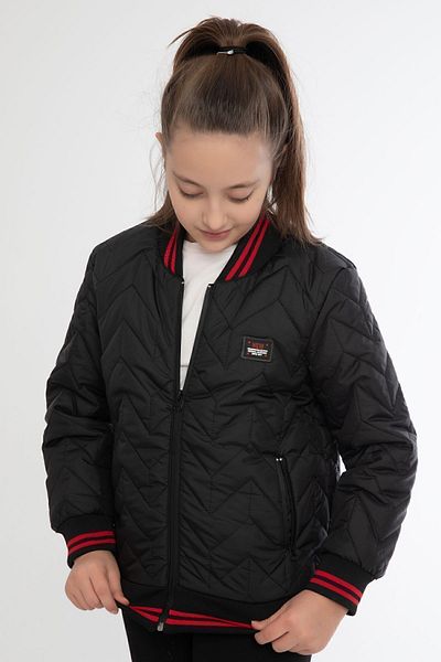 freemen Sports Girl Sports Child Black College Collar Lined Water and Windproof Zipper Pocket Coat Jacket