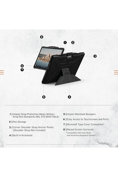 Urban Armor Gear Metropolis SE for Microsoft Surface Pro 11/Pro 10/9 case Built-in Kickstand Black