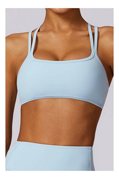 KAWN YOGA حمالة صدر رياضية نسائية مخططة من الخلف - حمالة صدر يوغا مبطنة منخفض...