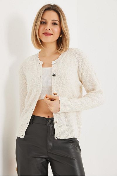 CALİENTE Metal Buttoned Knitwear Cardigan Ecru