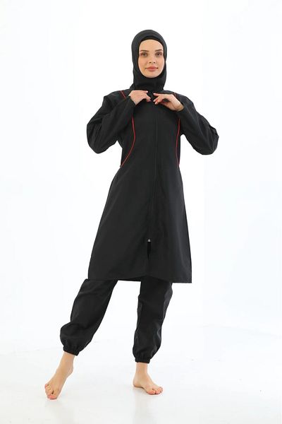 Elit Parachute 4-Piece Zippered Black Full Covered Hijab Swimsuit