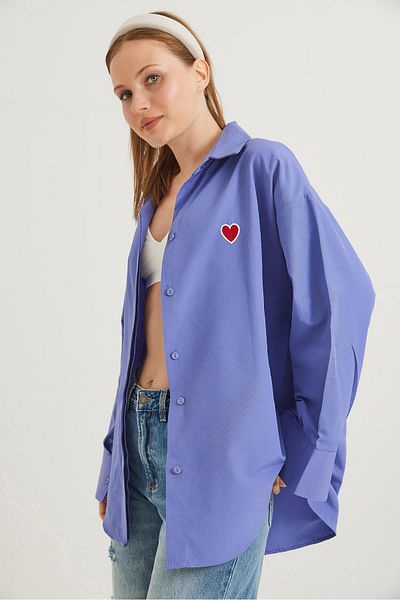 CALİENTE Cămașă de bază oversize brodata inimă violet