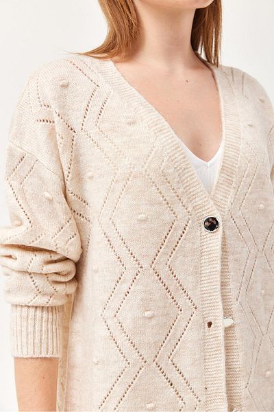 CALİENTE Openwork Metal Buttoned Knitwear Cardigan Cream