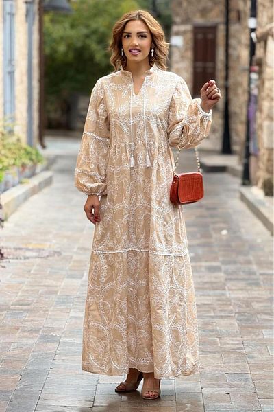 Nevin Kaya Moda Φόρεμα Milky Brown Kösem Sultan με κυματοειδή επένδυση