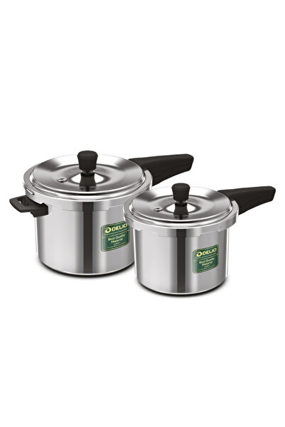 DELICI مجموعة قدر الضغط الألومنيوم DELICI (5 لتر + 3 لتر)، تصميم مانع للتنقيط مع ألومنيوم بكر عالي الجودة،