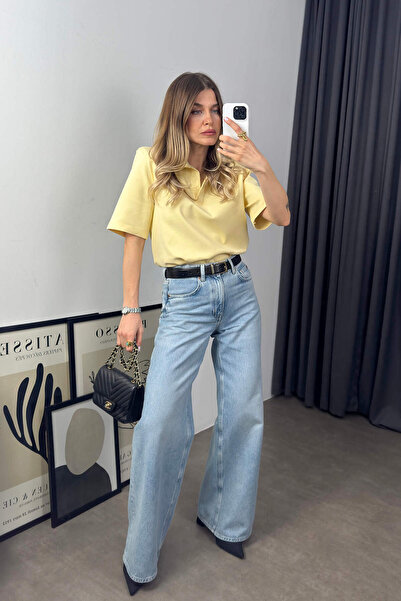 Sue Store Κίτρινη μπλούζα με γιακά πόλο με επένδυση Premium