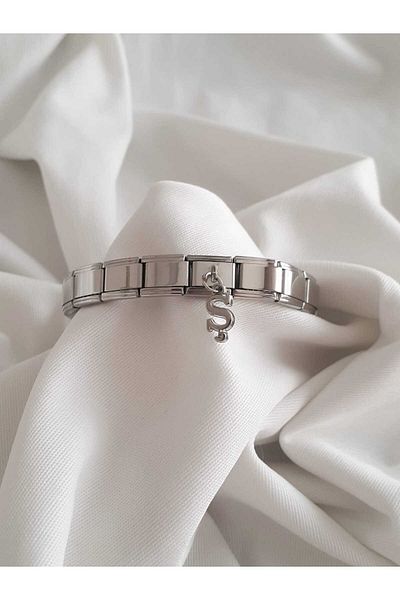 bijoux uniques Steel Dangle Letter S Italian Charm Bracelet