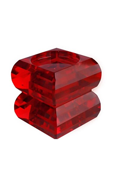 Lucky Art Kristal 2 Boğumlu Kırmızı Mumluk 12cm