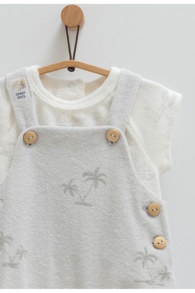 Caramell Baby Boy Towel Fabric Salopet Soft and Comfortable Design 100% Cotton Palm Pattern Button Detailed