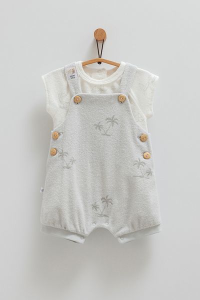 Caramell Baby Boy Towel Fabric Salopet Soft and Comfortable Design 100% Cotton Palm Pattern Button Detailed