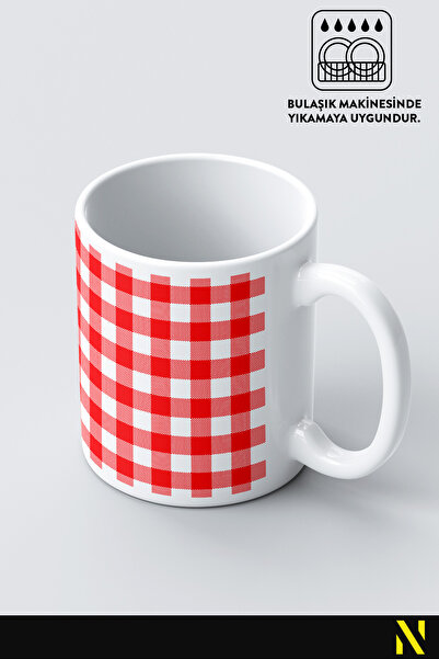 nilizma Red Colored Plaid Gingham Patterned Mug – 330 ml Mug |   Stylish and Durable Design