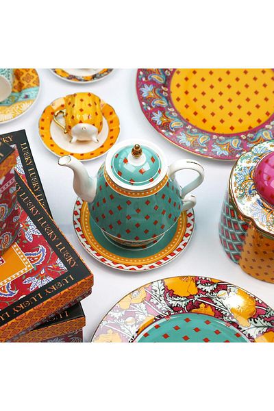 Lucky Art Eliana Bone - Porcelain Patterned Single Teapot and Cup Set