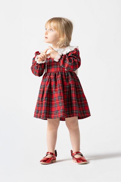 Banamio Merry Scallop Neckline Bow Sash Detail Christmas Dress