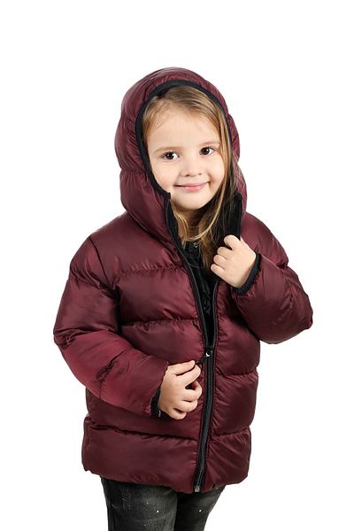 firststops Sports Girl's Burgundy Fleece Fur Hooded Waterproof Wind-Resistant Puffer Coat