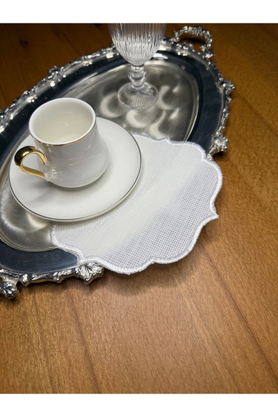 Smiling Home Linen Linen Ecru Embroidered 6 Pieces Cocktail Presentation Napkin Suitable for Etamine Processing