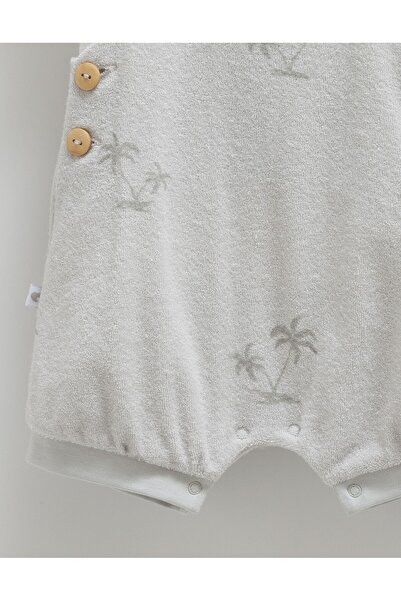 Caramell Baby Boy Towel Fabric Salopet Soft and Comfortable Design 100% Cotton Palm Pattern Button Detailed