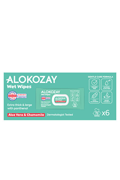 Alokozay مناديل مبللة للأطفال - خلاصة الصبار والبابونج - 72 منديلًا × 6 عبوات...