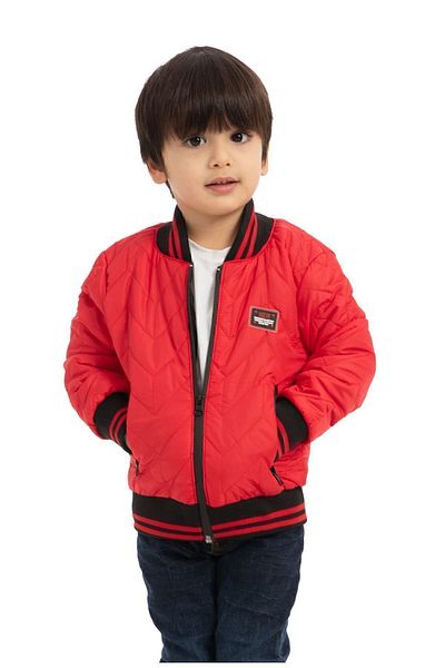 Firststops Sports Boy's Red College Collar Lined Water and Windproof Zippered Coat Jacket