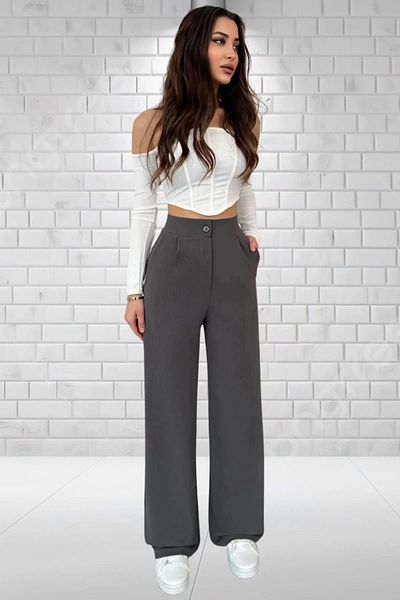 PALAZZO Women's Anthracite High Waist Crepe Fabric Lycra Palazzo Trousers