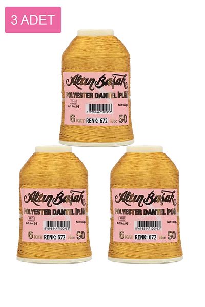 Alray 3 Pieces of Gold Spike Needle and Lace Thread 20 Gr - Royaleks - No: 672