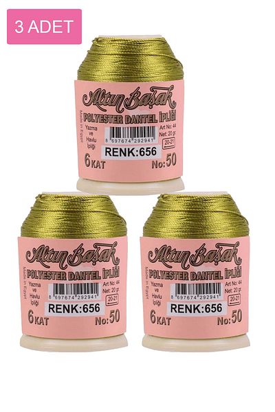 Alray 3 Pieces of Gold Spike Needle and Lace Thread 20 Gr - Royaleks - No: 656