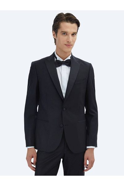 Kip Black Flat Slim Fit Removable Double Breasted Lapel Solid Brass Tuxedo Suit