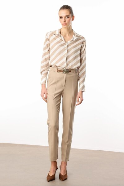 Moda İlgi Modailgi  Yandan Cepli Kemer Detaylı Klasik Pantolon - 7615 Taş