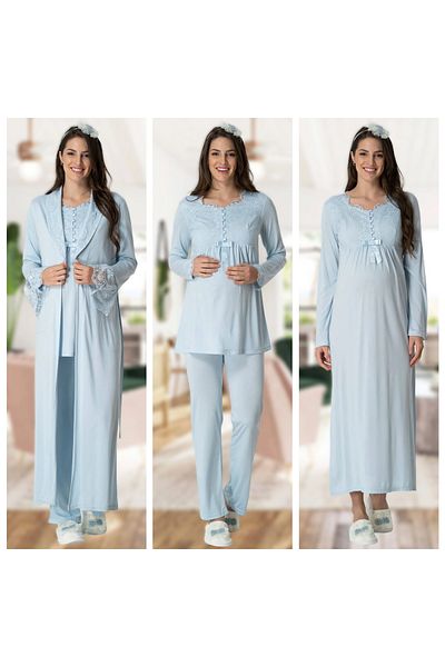 Pelin Set de pijamale 3'Pregnant pentru maternitate, cu mâneci lungi, pentru femei, 4 anotimpuri