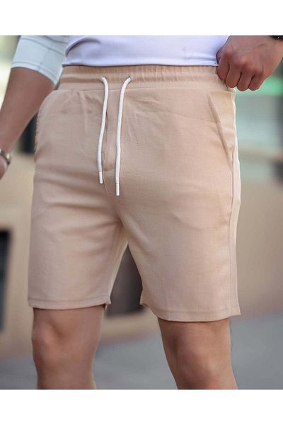 BİRBEYSTORE Ανδρικό λινό σορτς με λεπτή άνετη εφαρμογή με ελαστική μέση