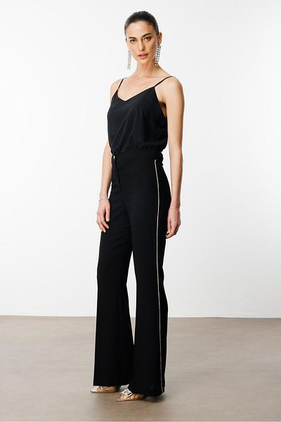 Moda İlgi Pantaloni Modailgi cu dungi laterale cu accesorii din piatră - 70026,70027 Negru