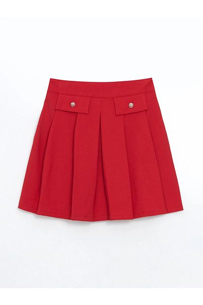 LC Waikiki Red Elastic Waist Pleated Girl's Skirt