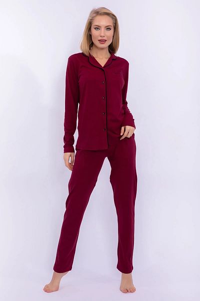 Pierre Cardin Pi̇erre Cardi̇n Soft Textured Modal Cotton Shirt Collar 4 Season Fabric Long Sleeve Women's Pajama Set