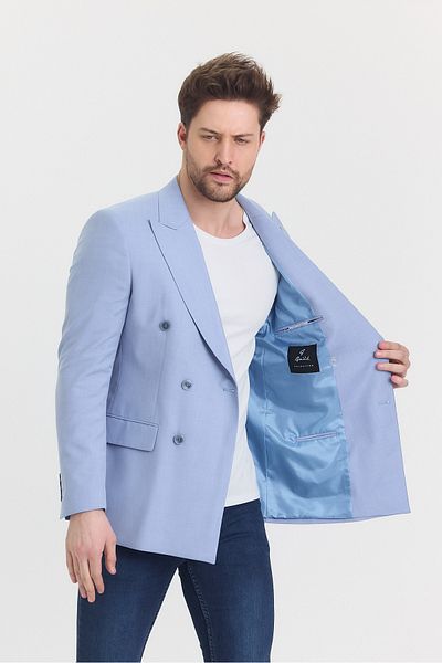 Guild Bern Slim Fit Blue Double Breasted Jacket