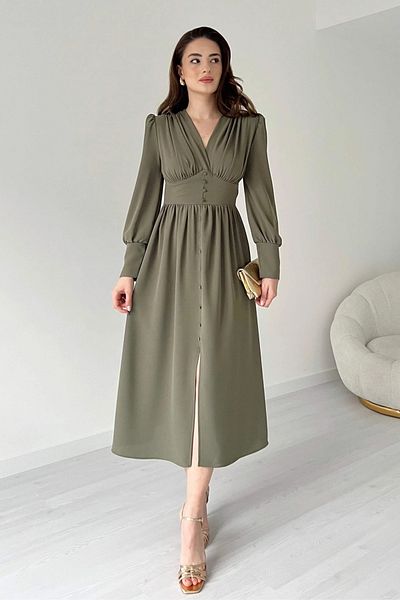 Sorridi Buttoned Corsage Dress with Shoulder Padded