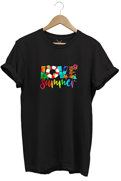 WİDİ Summer Love Summer Text Print Beach Design 100% bumbac Tricou biscuit cu...