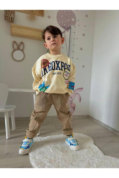 bakyaa Boys' Oxford Lettered Cargo Pants Set