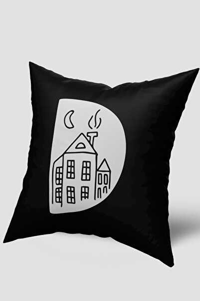 EsnafAli Husă de pernă cu literă D alb-negru