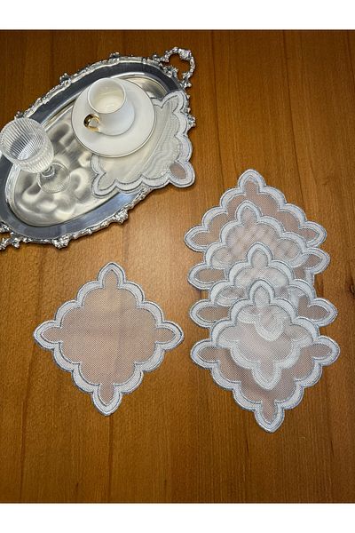 Smiling Home 6 Pieces Silver Color Wire Breaking Suitable for Processing Double Wavy Cloud Embroidered Cocktail Presentation Napkin