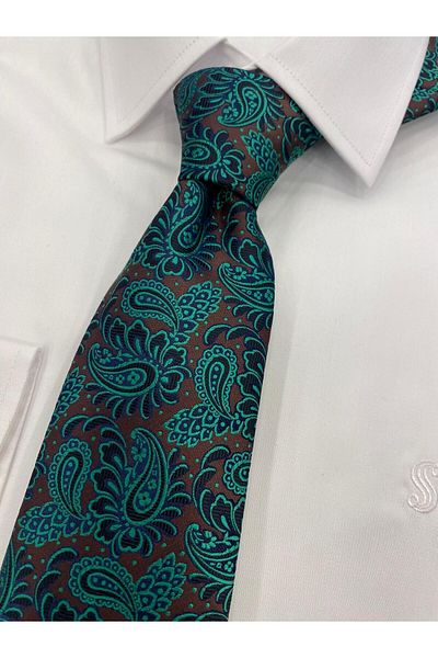 Cacharel Woven Fabric Patterned Green Brown Tie