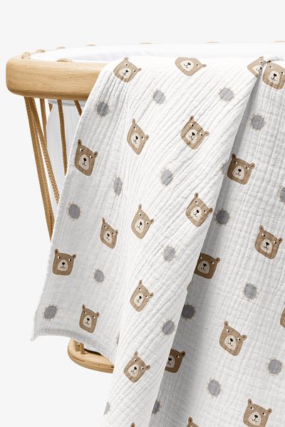 cekic kids 4 Layer Muslin Blanket - Teddy Bear Patterned Baby Blanket - Four Layer Muslin 100x110 Cm - Minimal Pattern
