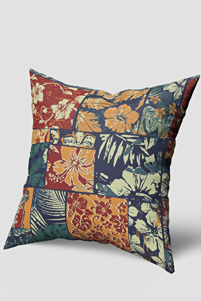 EsnafAli Orange Blue Ethnic Floral Patterned Throw Pillow Cover