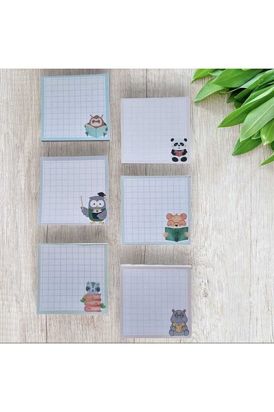 Ez&Tu Stıcker 6-Piece Patterned Cube Note Paper – Cute Animals Themed |   Checkered Note Paper Set