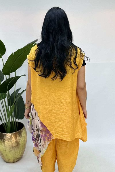 GÖKSEL Plus Size Orange Chiffon Asymmetrical Linen Tunik